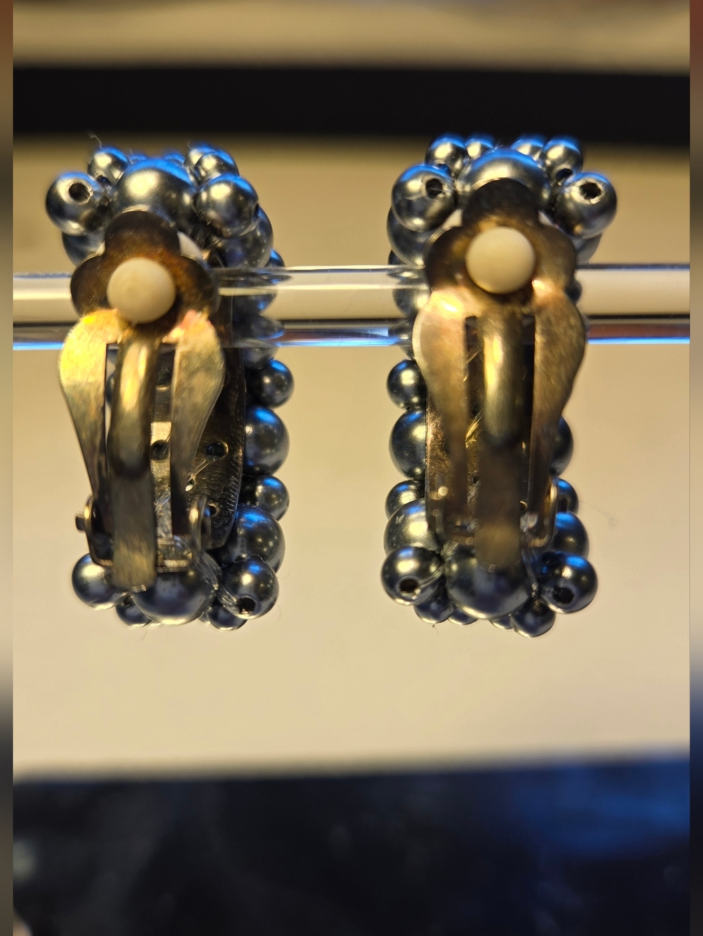 Clustered Metallic Beaded Half Hoop Style Clip On Earrings - Picture 3 of 5